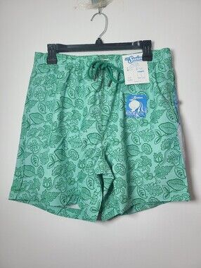 Mr.Swim - Seafoam Green Swim Trunks with Leaf Print Mens Size Medium